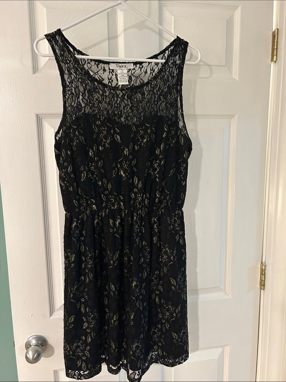 Pinky Black Lace Midi Dress with Gold Floral Overlay